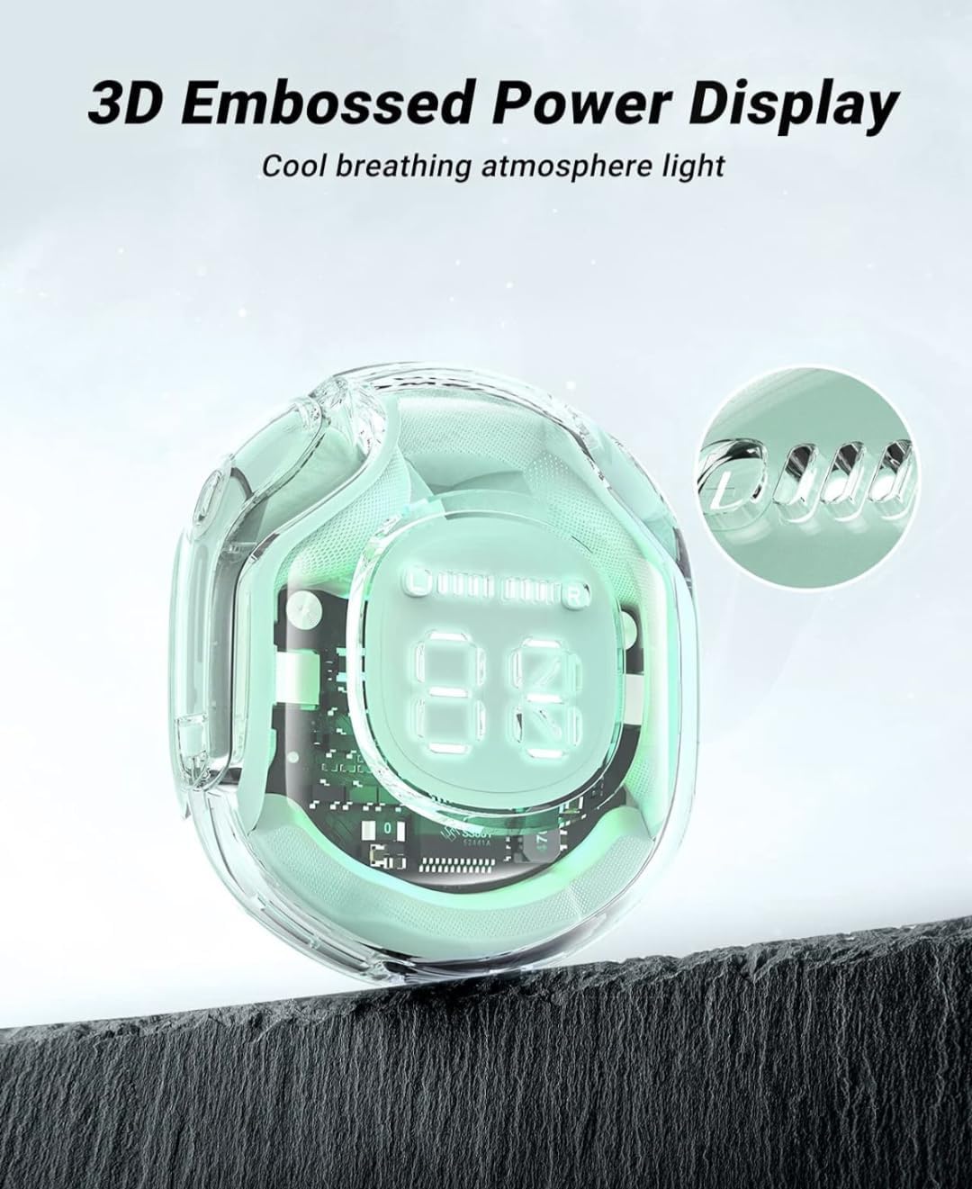 Crystal Transparent Waterproof & Wireless Earbuds, LED Digital Display